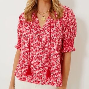Hyacinth House Colleen Red Floral Tassel Blouse - Size L